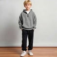 thumbnail image 1 of Dwellite Boys Waffle Hoodies for Kids Long Sleeve Quarter Zip Hooded Sweatshirt Pullover Tops Fall Tops With Pocket Light Gray 150, 1 of 5