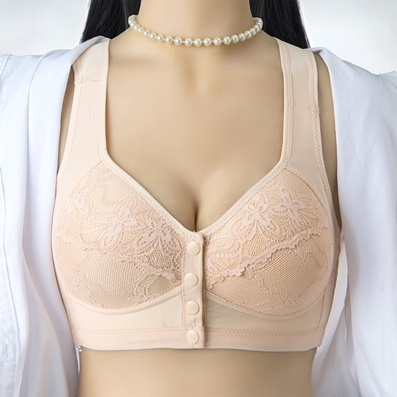 Dwellite Bras for Women Senior Front Closure Plus Size Comfy Breathable Full Support Everyday Bra with Snaps 2026 Complexion 36