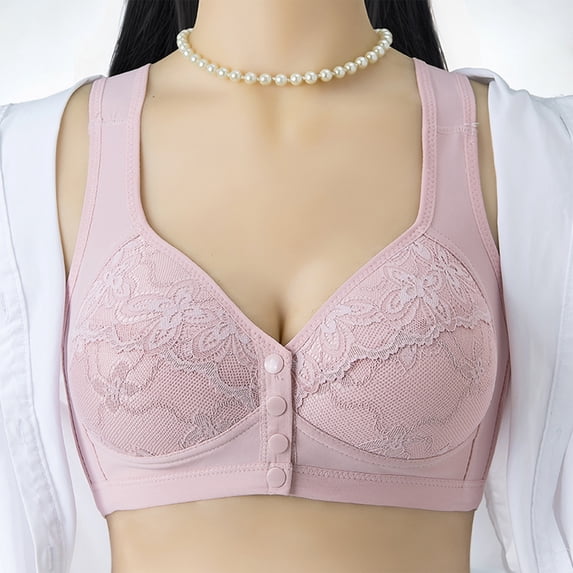 Dwellite Bras for Women Senior Front Closure Plus Size Comfy Breathable Full Support Everyday Bra with Snaps 2026 Light Purple 36