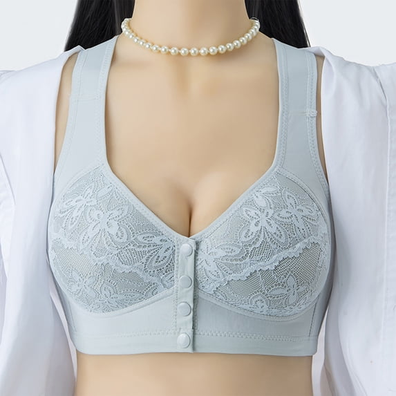 Dwellite Bras for Women Senior Front Closure Plus Size Comfy Breathable Full Support Everyday Bra with Snaps 2026 Silver 42