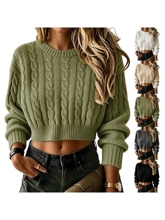Cable Knit Sweaters for Women Fall Long Sleeve Pullover Lightweight Soft Tops Crew Neck Dressy Casual Fashion Winter Business Work Sweaters White L