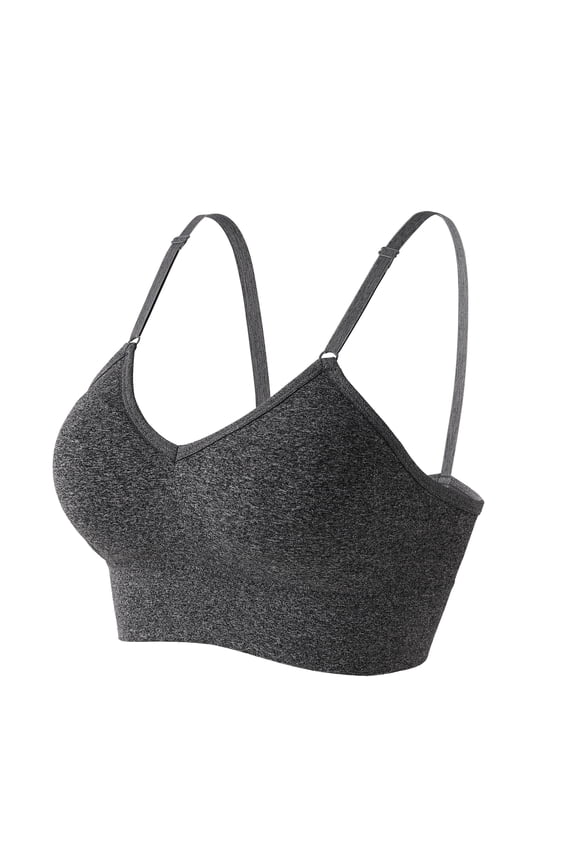 Cami Bras - Women's V-Neck Padded Seamless Straps Bralette Everyday Basic Sleeping Bra Gray 32