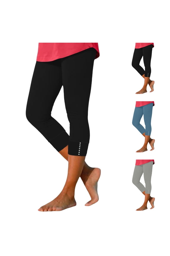 Capri Pants for Women Elastic Waist Cropped Yoga Pants Lightweight Soft Workout Lounge Capri Leggings with Pockets Black M