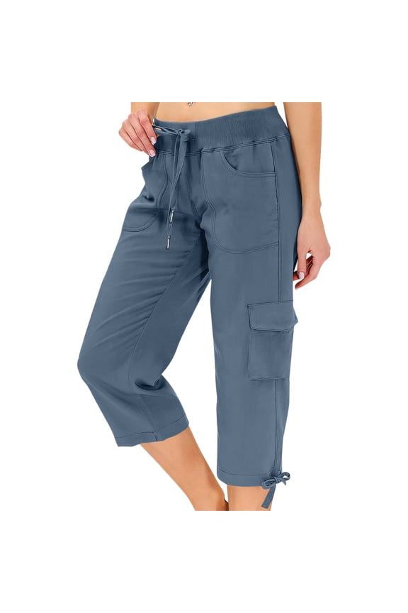 Capri Pants for Women Summer Quick Dry Cargo Capris with Pockets Drawstring Cargo Pant Outdoor Golf Hiking Pants Royal Blue L