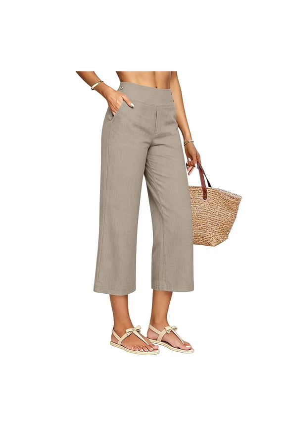 Capris for Women with Pockets Women's Cotton Linen Drawstring Pants Dressy Casual Spring Summer Ladies Capri 2026 Khaki S