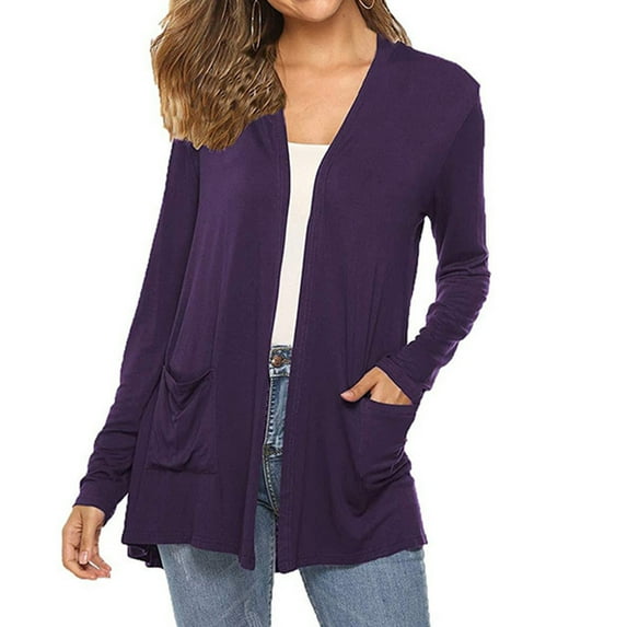 Dwellite Cardigan Sweaters for Women Lightweight Long Sleeve Open Front Cardigan with Pockets Casual Fall Clothes 2025 Dark Purple S