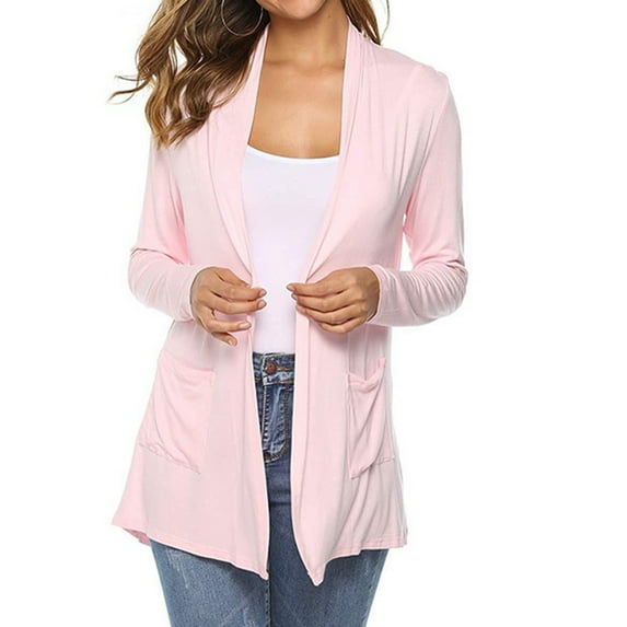 Dwellite Cardigan Sweaters for Women Lightweight Long Sleeve Open Front Cardigan with Pockets Casual Fall Clothes 2025 Pink L