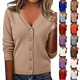 thumbnail image 1 of Dwellite Cardigan Sweaters for Women with Button V Neck Long Sleeve Tops Open Front for Fall Clothes Light Brown -AZ26 S, 1 of 6