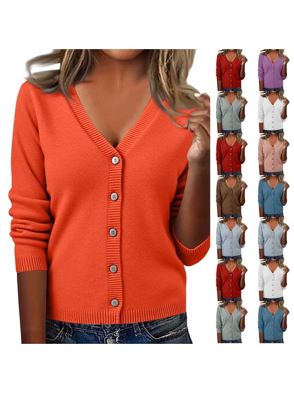 Cardigan Sweaters for Women with Button V Neck Long Sleeve Tops Open Front for Fall Clothes Saffron -AZ26 XL