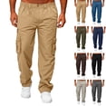 thumbnail image 1 of Dwellite Cargo Pants for Men Hiking Work Sweatpants Casual Jogger Elastic Waist Multi Pockets Outdoor Trousers 2026 Beige 3XL, 1 of 5