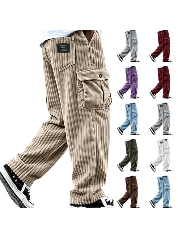 Cargo Pants for Men Loose Fit Baggy Wide Leg Comfortable Trousers for Fall Winter Fashion with Pockets Khaki XL