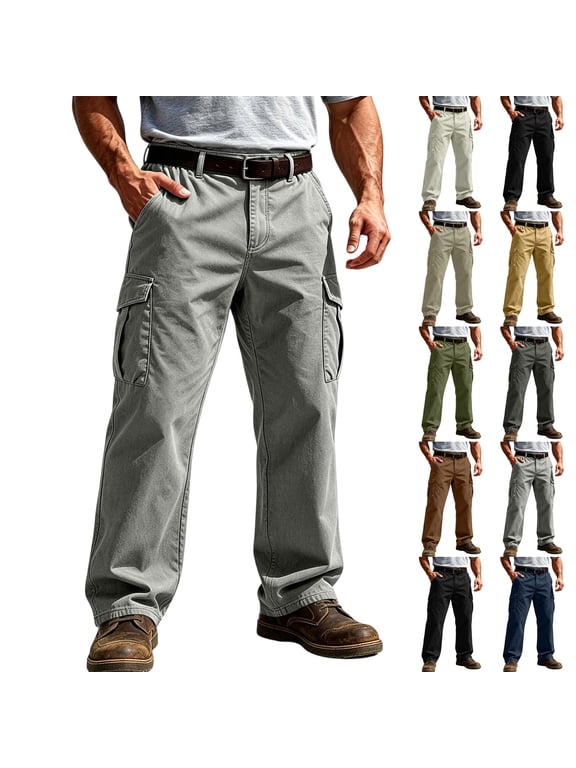 Cargo Pants for Men With Elastic Waistband Multiple Cargo Pockets Elastic Waistband Relaxed Fit Lightweight Casual Pants 2026 Gray 2XL