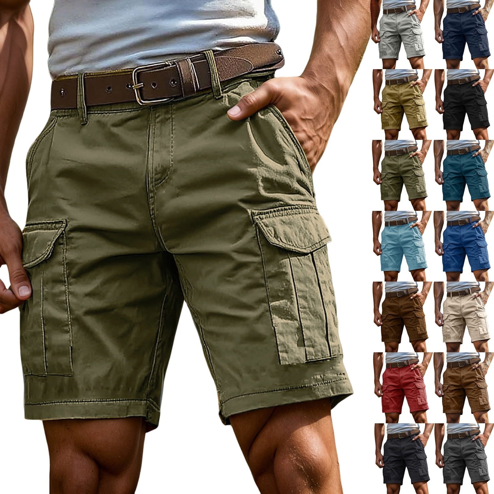 Dwellite Cargo Shorts for Men Relaxed Fit Work Hiking Shorts Multi ...