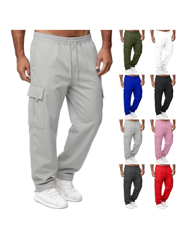 Cargo Sweatpants for Men Plus Size Wide Leg Athletic Pants Hiking Oversized Leg Baggy Loose Fit Pull on Lightweight Soft Joggers Pants Army Green L