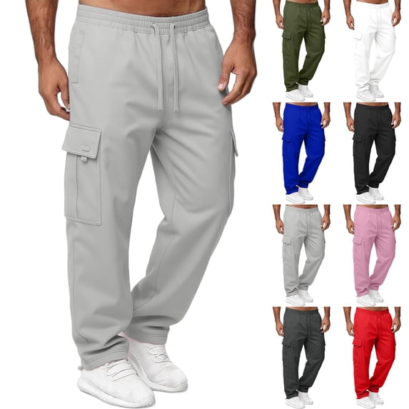 Dwellite Cargo Sweatpants for Men Plus Size Wide Leg Athletic Pants Hiking Oversized Leg Baggy Loose Fit Pull on Lightweight Soft Joggers Pants White 3XL