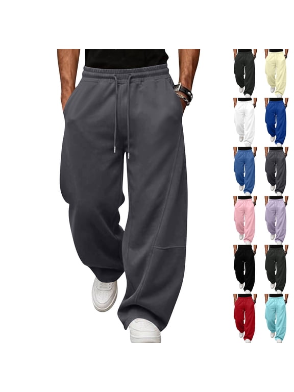 Cargo Sweatpants for Men Lounge Casual Joggers Workout Flared Loose Fit Gym Wide Leg Solid Oversized Relaxed Fit Cargo Sweatpants Blue 3XL