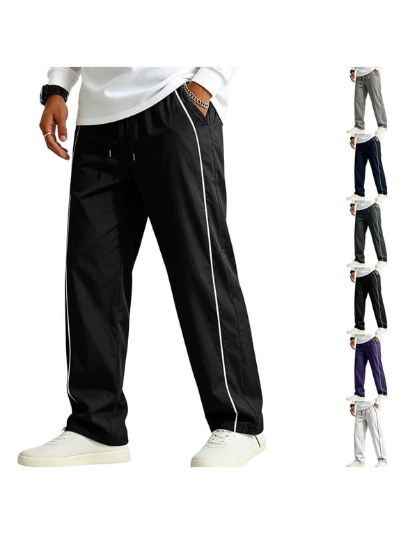 Casual Sweatpants for Men Stripe Drawstring Letter Y2K Baggy Track Pants with Pockets for Going Out Sports Black S