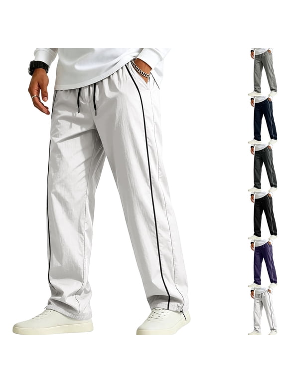 Casual Sweatpants for Men Stripe Drawstring Letter Y2K Baggy Track Pants with Pockets for Going Out Sports White S