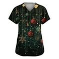 thumbnail image 1 of Dwellite Christmas Scrub Tops Women Xmas Tree Print V Neck Short Sleeve Plus Size Scrubs Medical Uniform Shirts with Pockets Dark Green L, 1 of 5