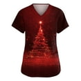 thumbnail image 1 of Dwellite Christmas Scrub Tops Women Xmas Tree Print V Neck Short Sleeve Plus Size Scrubs Medical Uniform Shirts with Pockets Red 2XL, 1 of 5