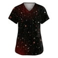 thumbnail image 1 of Dwellite Christmas Scrub Tops Women Xmas Tree Printed V Neck Short Sleeve Plus Size Scrubs Medical Uniform Shirts with Pockets Deep Red 4XL, 1 of 5