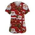 thumbnail image 1 of Dwellite Christmas Scrub Tops Women Xmas Tree Printed V Neck Short Sleeve Plus Size Scrubs Medical Uniform Shirts with Pockets Red 2XL, 1 of 5