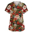 thumbnail image 1 of Dwellite Christmas Scrub Tops Women Xmas Tree Printed V Neck Short Sleeve Plus Size Scrubs Medical Uniform Shirts with Pockets Vermilion 2XL, 1 of 5