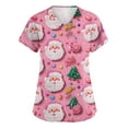 thumbnail image 1 of Dwellite Christmas Scrubs Tops for Women Plus Size Stretchy Short Sleeve V Neck Snowman Printed Nurse Scrub Medical Uniform Pink 3XL, 1 of 4