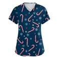 thumbnail image 1 of Dwellite Christmas Scrubs Tops for Women Plus Size Stretchy Short Sleeve V Neck Snowman Printed Nurse Scrub Medical Uniform Royal Blue 2XL, 1 of 4