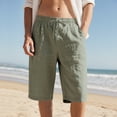 thumbnail image 1 of Dwellite Cotton Linen Shorts for Men Casual Elastic Waist Drawstring Summer Vacation Beach Shorts with Pockets Army Green M, 1 of 5