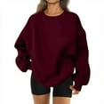 thumbnail image 1 of Dwellite Crewneck Sweatshirt for Women Oversized Long Sleeve Pullover Tops Winter Fall Outfits 2026 Fashion Clothes with Pocket Wine XL, 1 of 5
