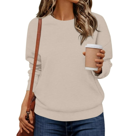 Dwellite Crewneck Sweatshirts Women Fall Vintage Oversized Sweatshirt Loose Fit Comfort Cute Hoodies Y2k Fleece Pullover Khaki 2XL