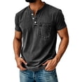 thumbnail image 1 of Dwellite Distressed Henley Shirt for Men Short Sleeve Washed T Shirts Vintage Relaxed Fit Wash Tshirt with Pockets Black XL, 1 of 4