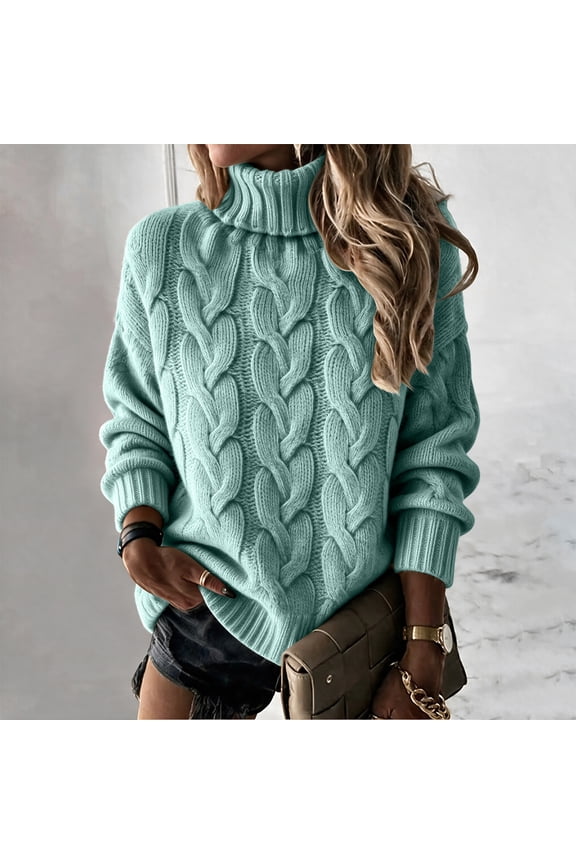 Fall Sweaters for Women Turtleneck Cable Knit Pullover Tops Winter Soft High Neck Trendy Casual Work Cute Long Sleeve Tops Mint Green L