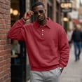 thumbnail image 1 of Dwellite Fall Sweatshirt for Men Pullover Sweater Casual Long Sleeve Collared Quarter Button Sweaters 2026 Red M, 1 of 6