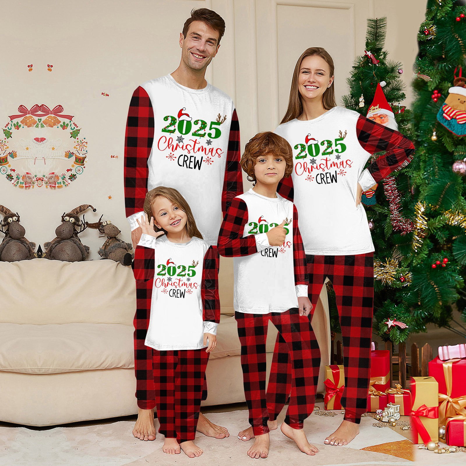 Dwellite Family Christmas Pajamas Matching Sets 2025 Fashion Plaid Xmas ...