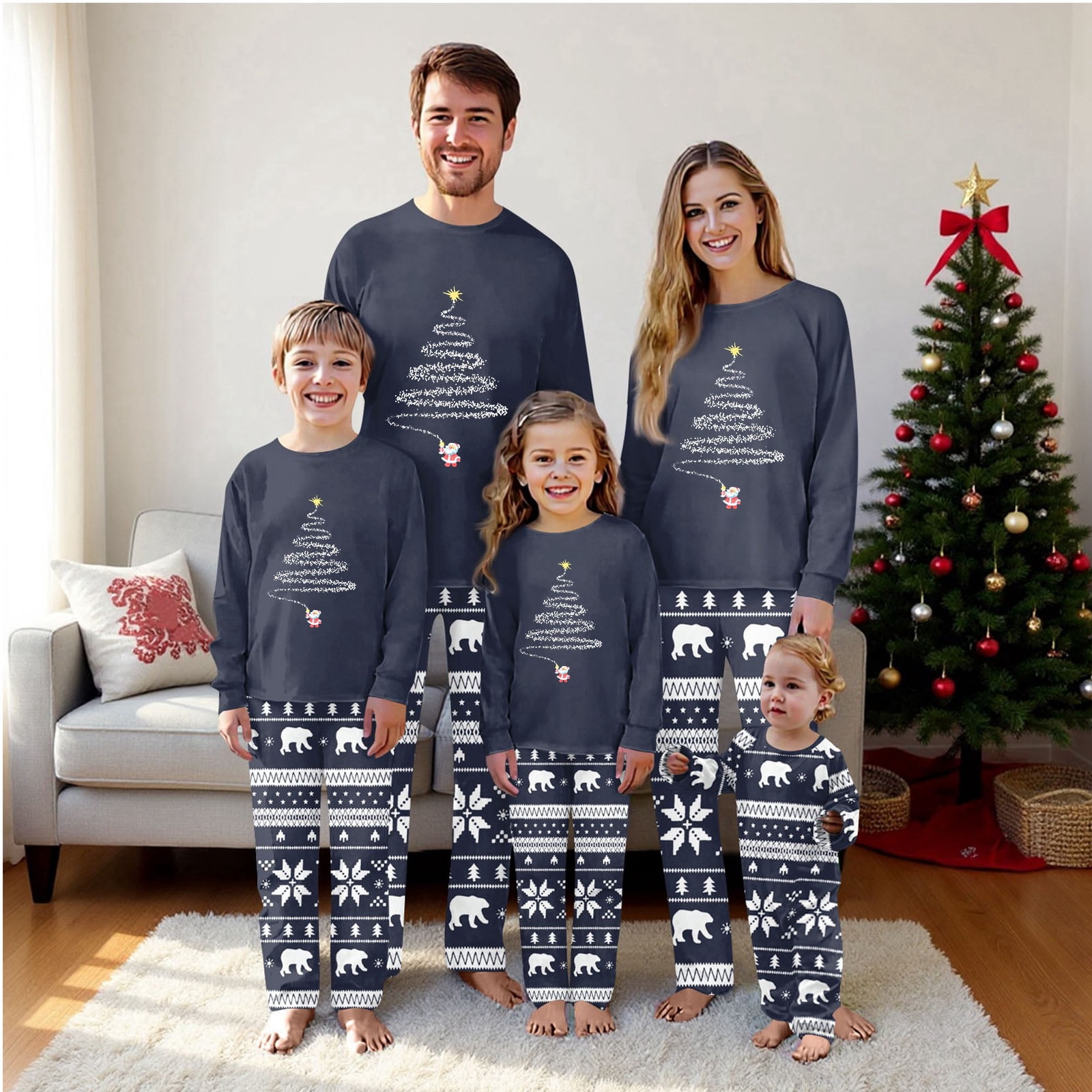 Dwellite Family Christmas Pajamas Matching Sets, Cute Xmas Tree Print ...