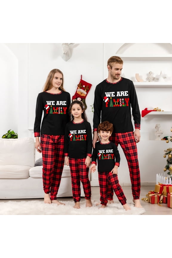 Family Christmas Pajamas Matching Sets Family Jammies Outfits for Xmas Holiday Party Long Sleeve Outfits 2025 Women Black 2XL