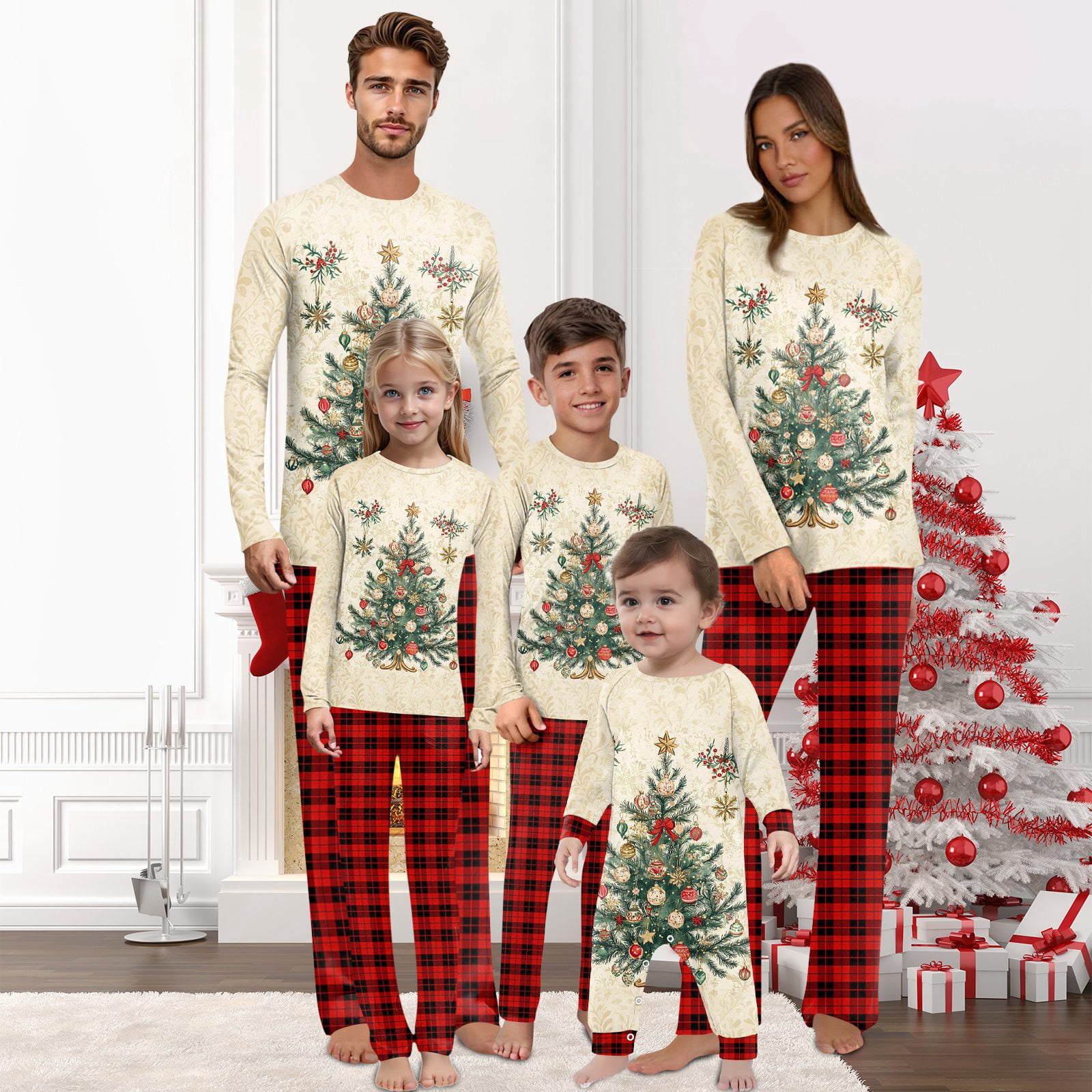 Dwellite Family Christmas Pajamas Matching Sets Long Sleeve Xmas Tree ...