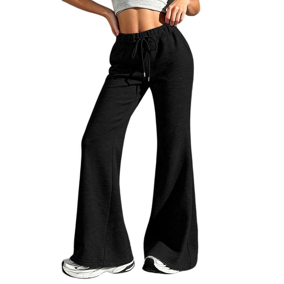 Dwellite Flare Sweatpants for Womens Wide Leg Lounge Pants with Pockets Baggy Fall Travel Sweat Pants Black L