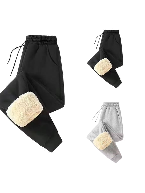 Fleece Lined Sweatpants for Men Thermal Thick Sweatpants Winter Sherpa Joggers with Pockets Casual Soft Work Lounge Pants Black 2XL
