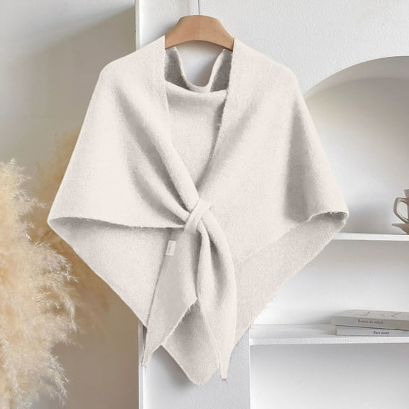 Dwellite Fleece Shawl Wrap for Women, 2025 Knitted Solid Color Pashmina Shawl Loop Closure Casual Versatile Soft Comfortable Beige