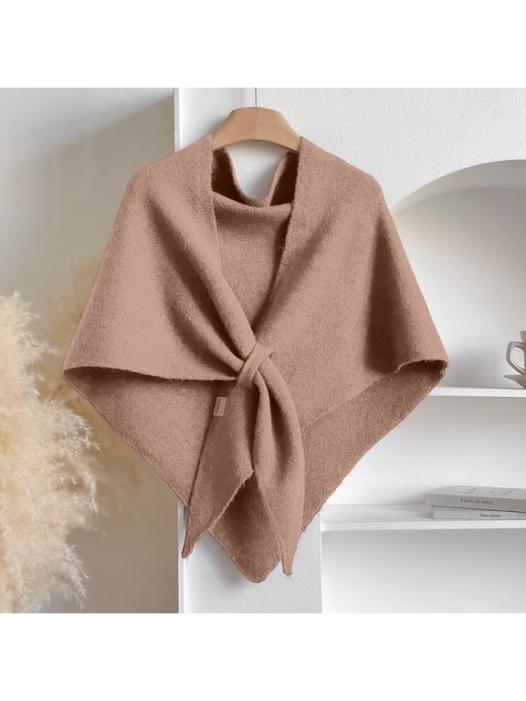 Fleece Shawl Wrap for Women, 2025 Knitted Solid Color Pashmina Shawl Loop Closure Casual Versatile Soft Comfortable Khaki