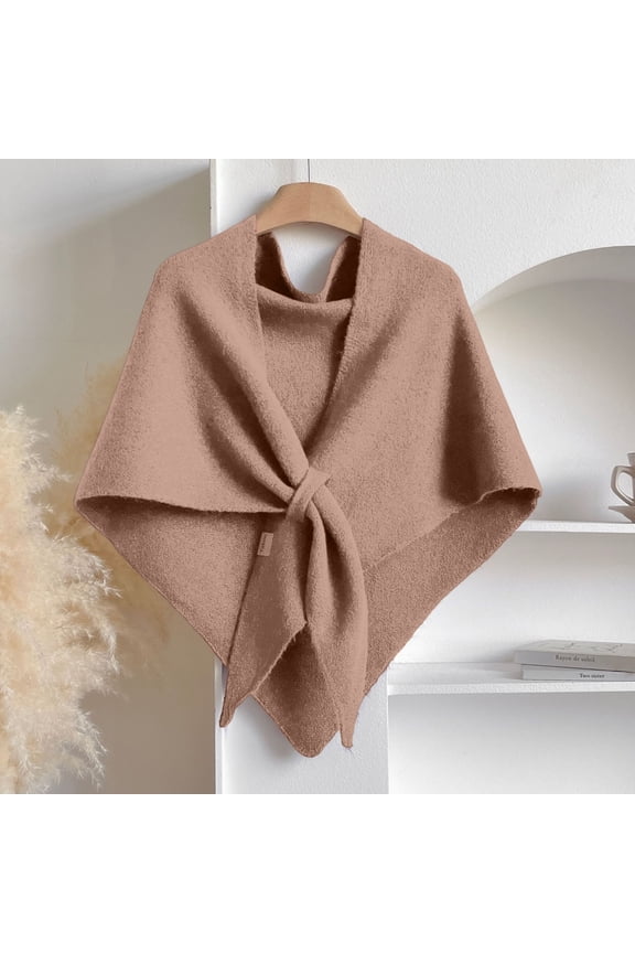 Fleece Shawl Wrap for Women, 2025 Knitted Solid Color Pashmina Shawl Loop Closure Casual Versatile Soft Comfortable Khaki