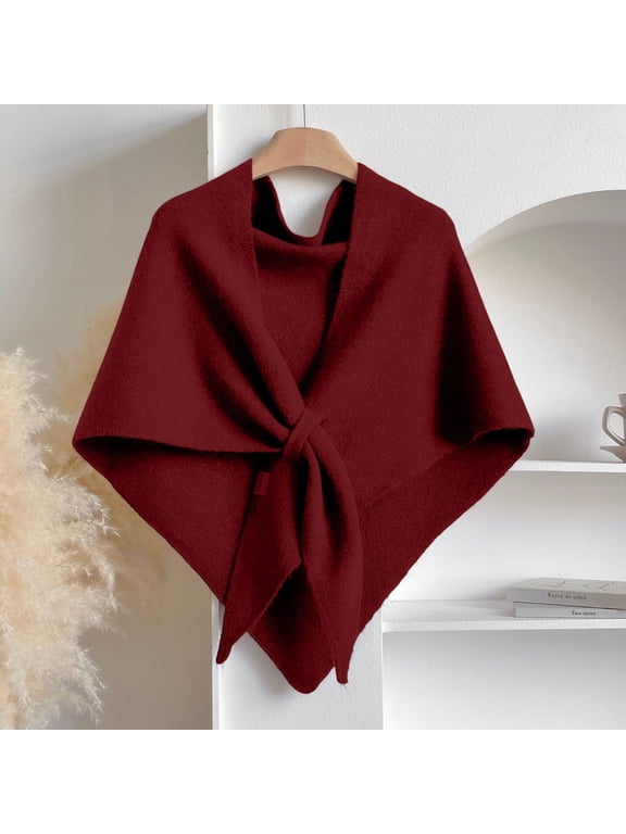 Fleece Shawl Wrap for Women, 2025 Knitted Solid Color Pashmina Shawl Loop Closure Casual Versatile Soft Comfortable Wine