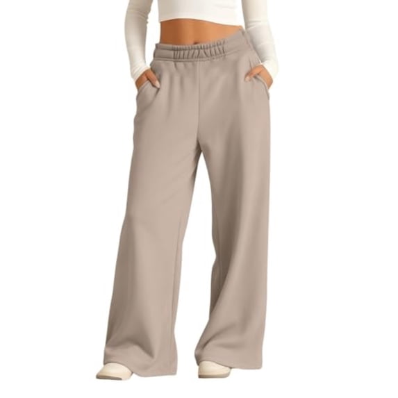 Dwellite Girls Baggy Wide Leg Sweatpants Casual Sweat Pant for Teen Drawstring Waist Oversized Loose Joggers with Pockets 2-13 Years Khaki 150