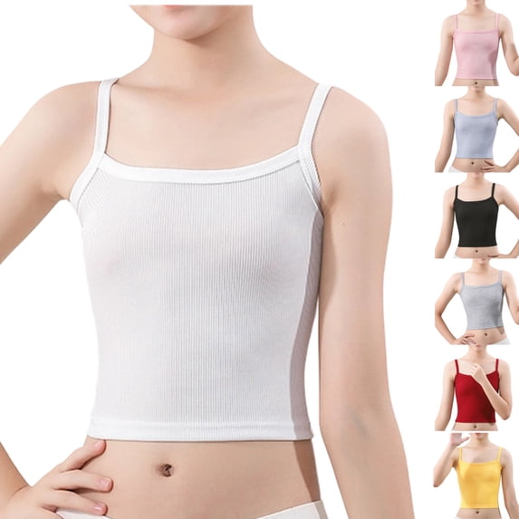 Dwellite Girls Camisole Tank Tops Soft Breathable Cami Basic Undershirt Sleeveless Summer Shirts 5-14 Years White -BB02 2XL