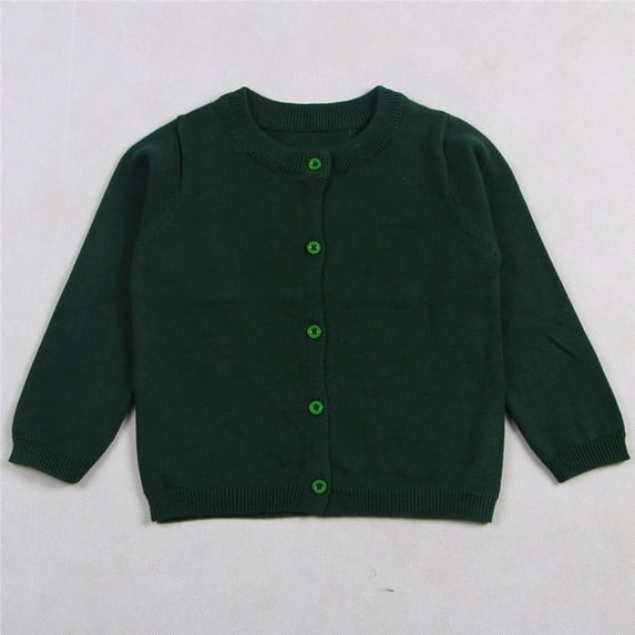 Dwellite Girls Cardigan Basic Long Sleeve Uniforms Knit Button Fall Sweater Tops Dark Green 140