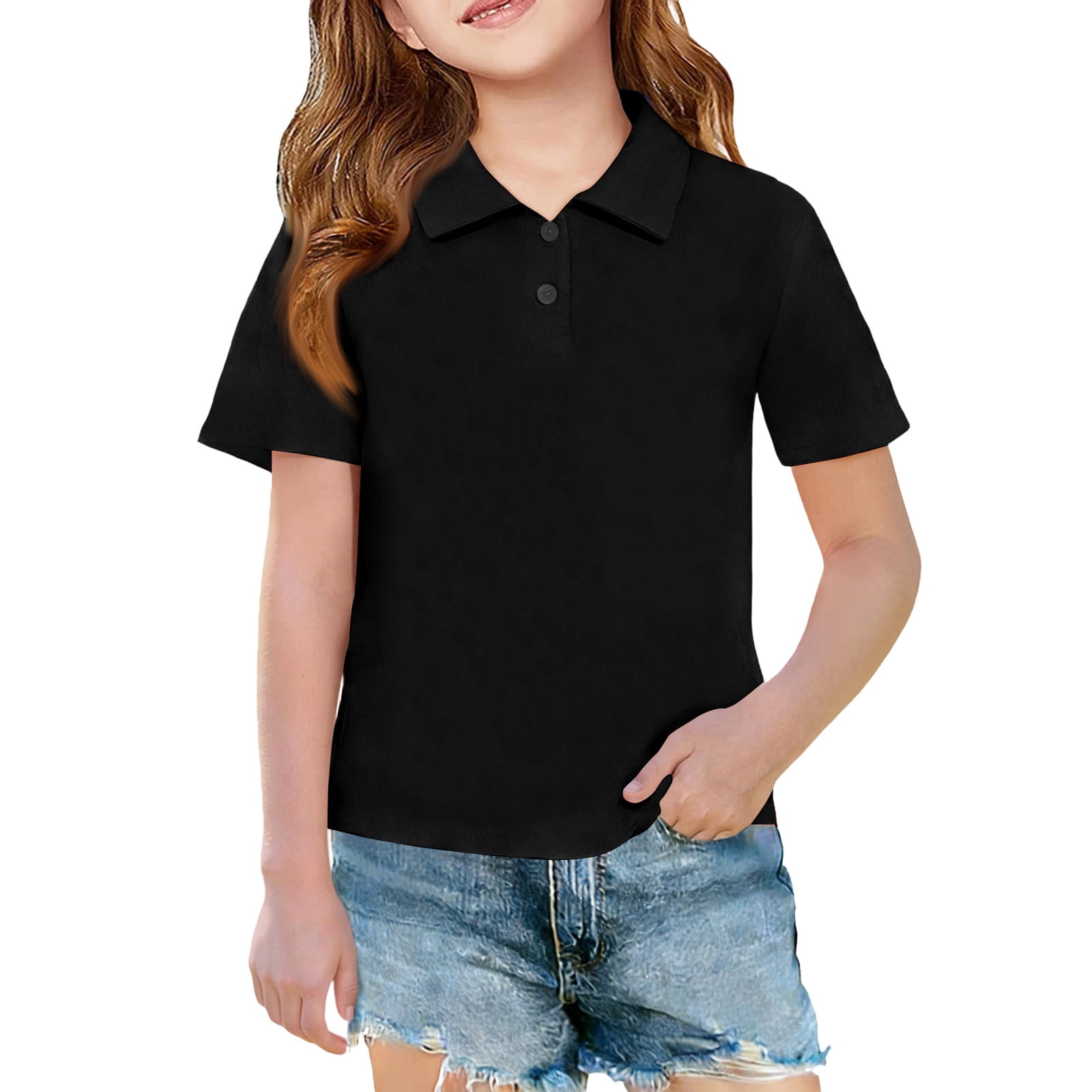 Dwellite Girls Cotton Polo Shirt Short Sleeve School Uniform Shirts for ...
