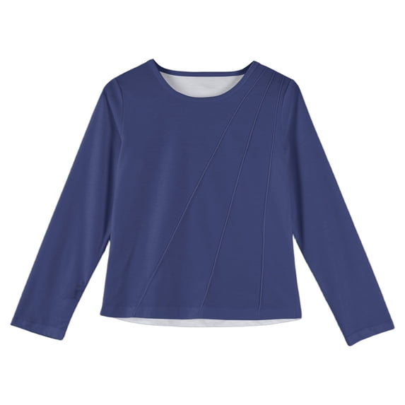 Dwellite Girls Long Sleeve Shirts for Kids Crewneck Soft Fall Tops Basic Long Sleeve Tee 4-14 Years Dark Blue 130